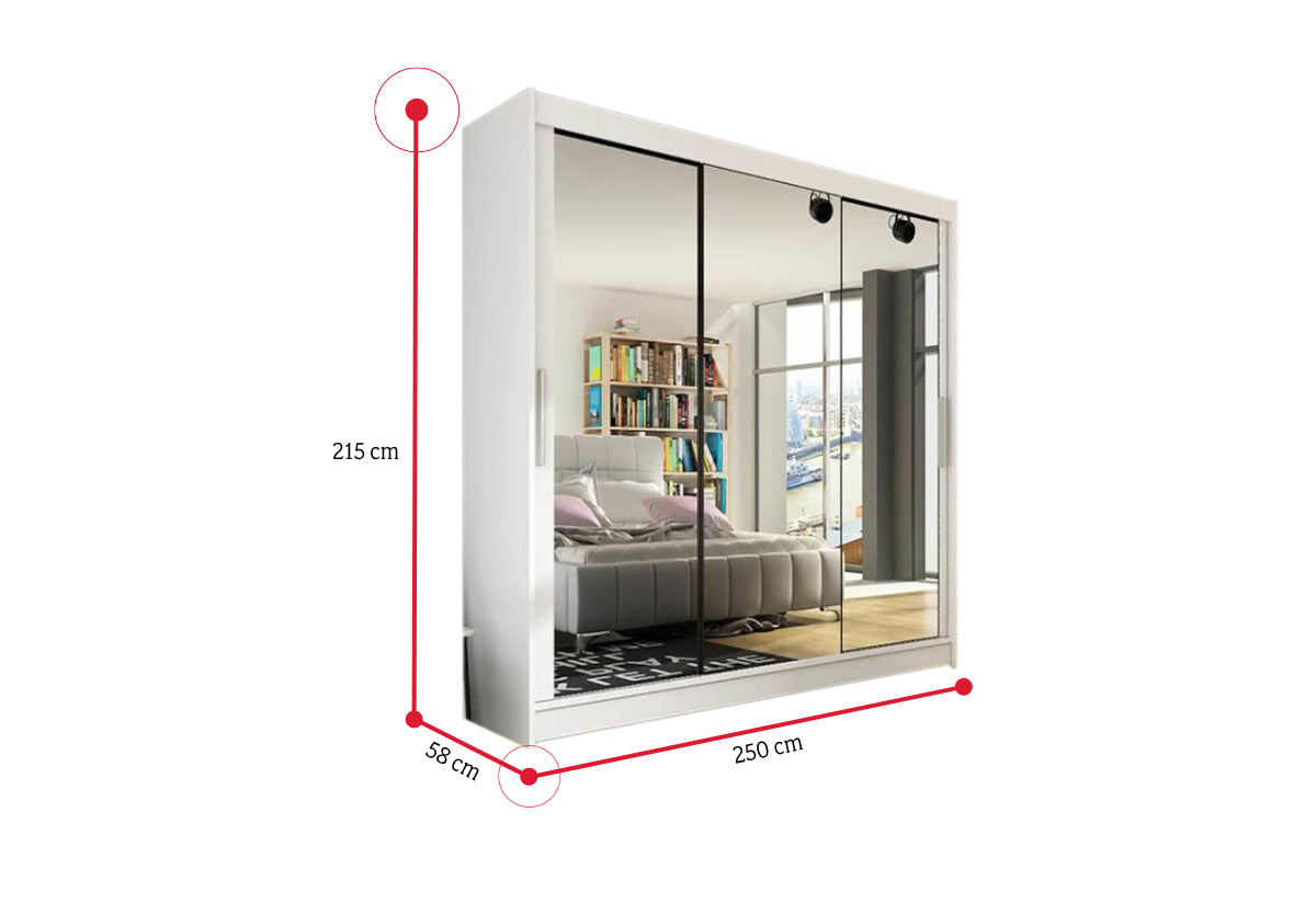 Posuvná šatníková skriňa ASTON III so zrkadlom - ROZMEROVKA - 3
