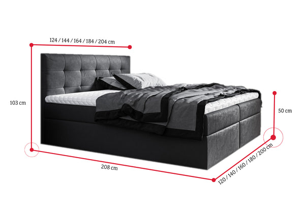 Čalúnená posteľ boxspring ROCCO + úložný priestor + vrchný matrac - ROZMEROVKA - 2