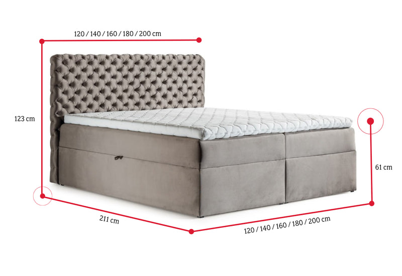 Čalúnená posteľ boxspring CHESTERFIELD + vrchný matrac - ROZMEROVKA - 1