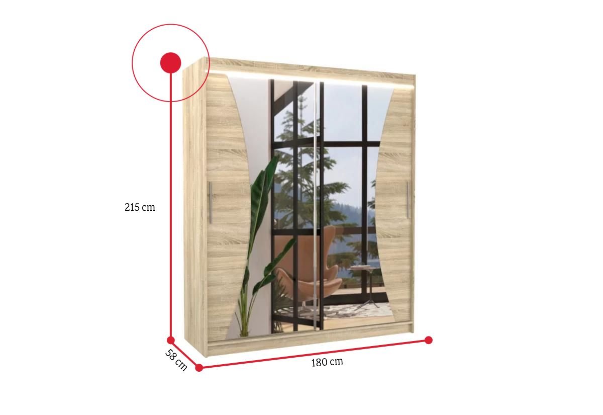 Posuvná skriňa so zrkadlom CHARLOTTE - ROZMEROVKA - 1