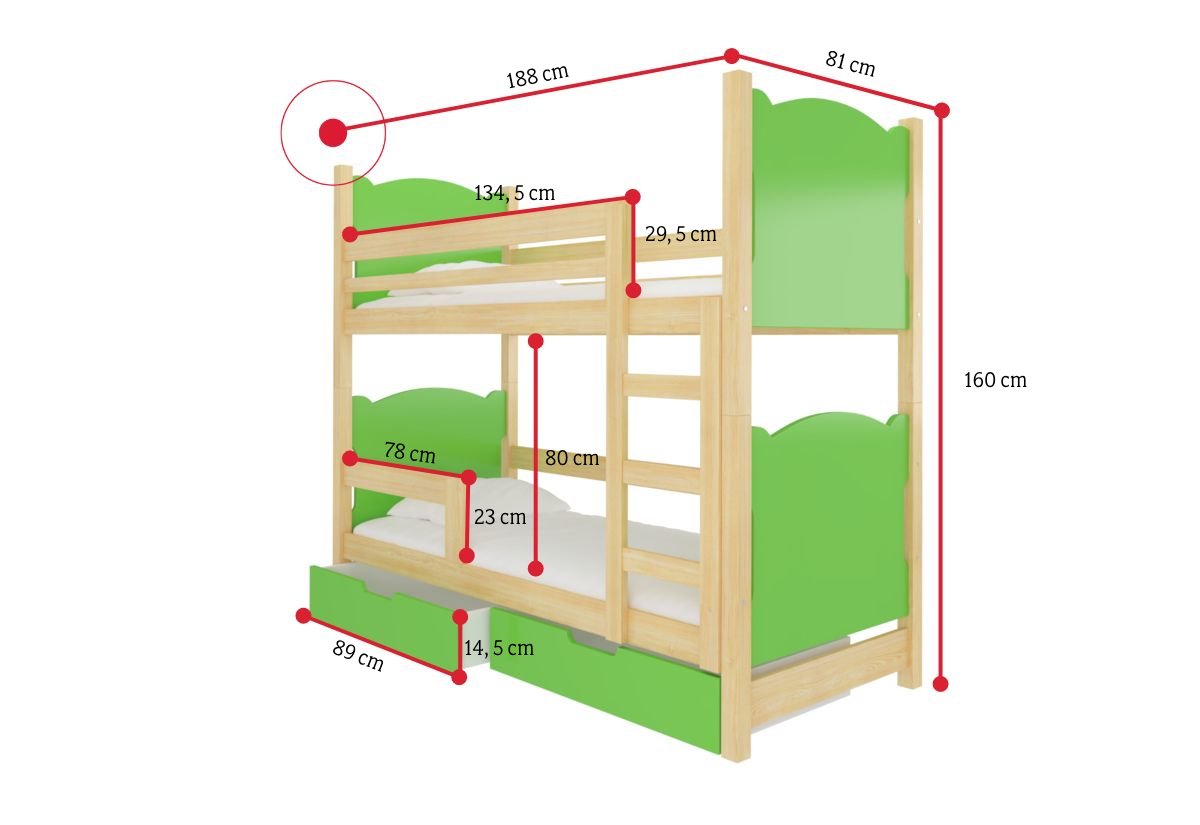 Detská poschodová posteľ MARABA 2 - ROZMEROVKA - 2