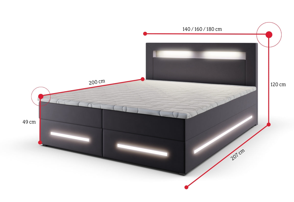 Čalúnená posteľ boxspring MANU + vrchný matrac - ROZMEROVKA - 2