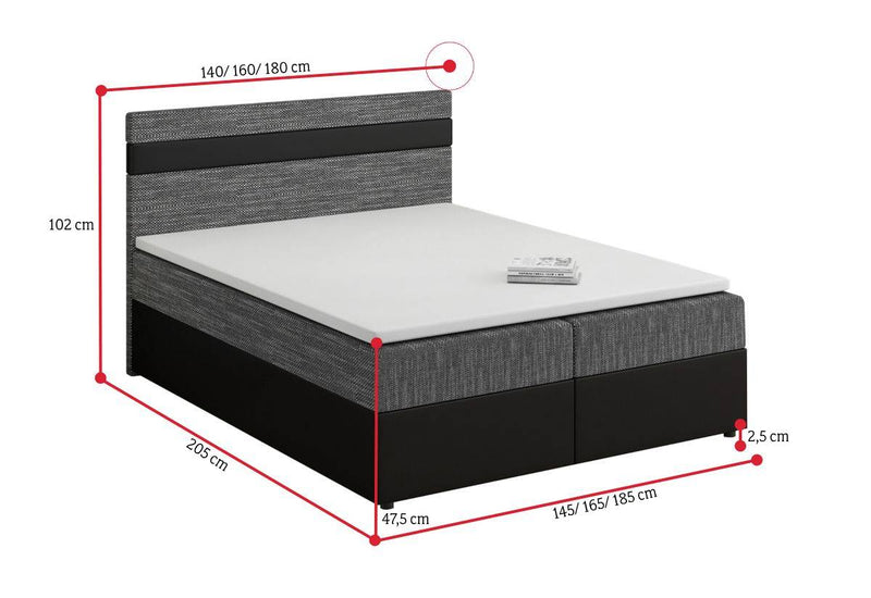 Čalúnená posteľ boxspring MODENA + vrchný matrac - ROZMEROVKA - 2