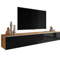 TV stolík LOWBOARD D 180, 180x30x32, dub wotan/čierna lesk + LED -  - 0