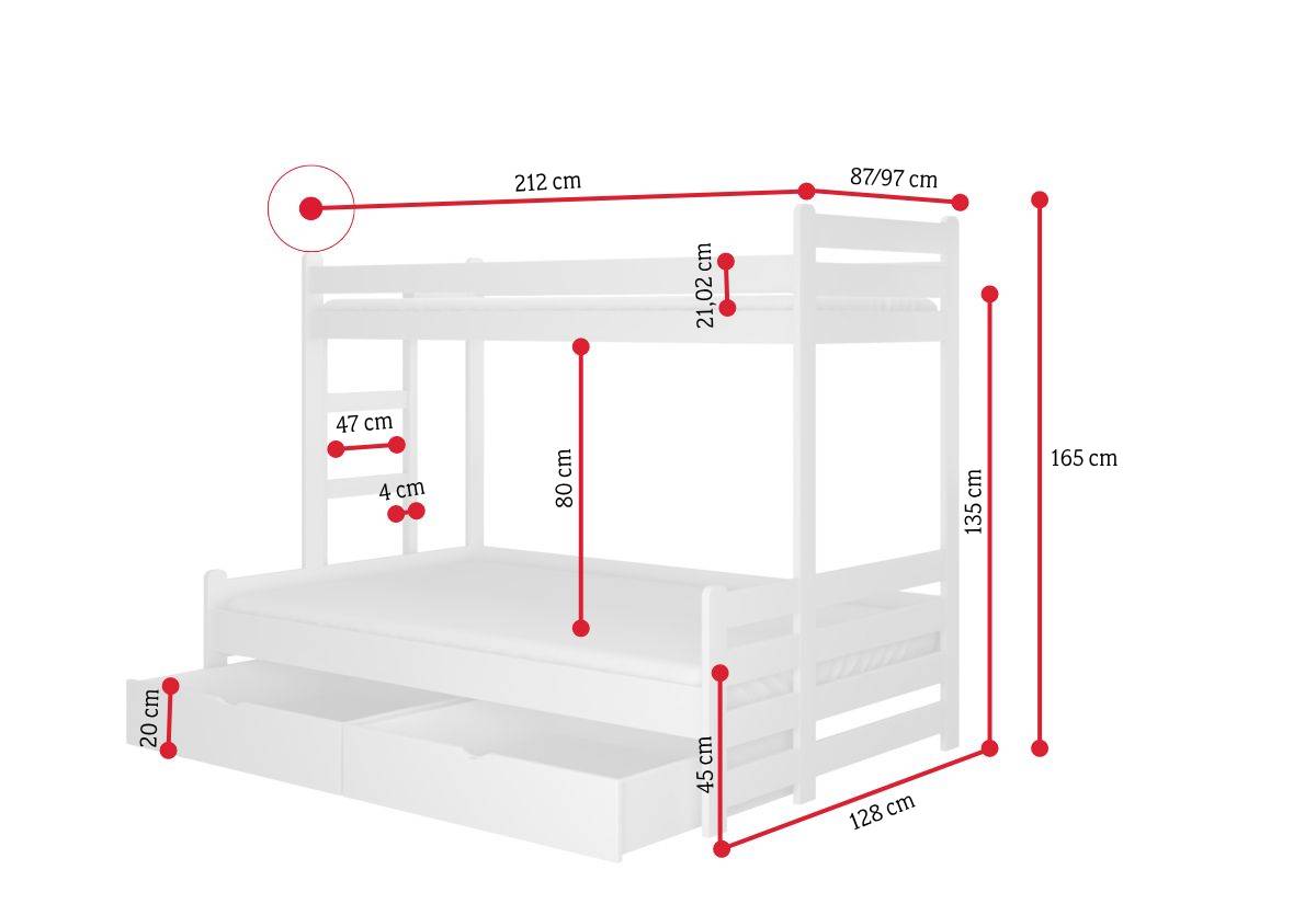 Detská poschodová posteľ BENITO - ROZMEROVKA - 1