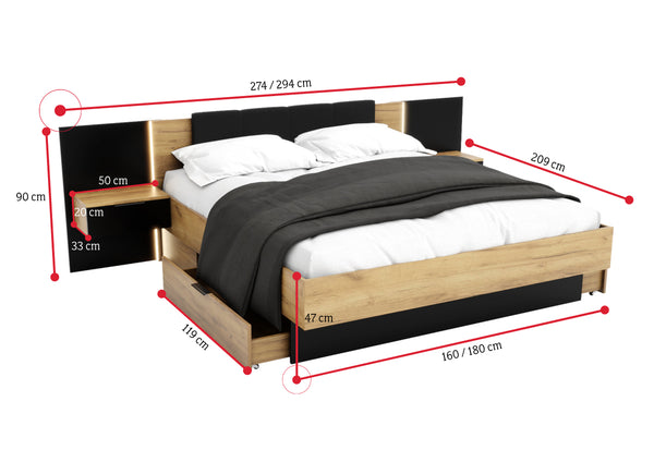 Manželská posteľ ARKADIA + rošt a doska s nočnými stolíkmi - ROZMEROVKA - 1