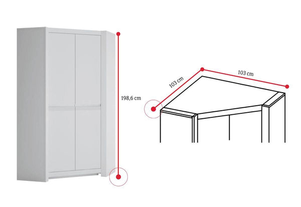 Rohová šatníková skriňa NOVI - ROZMEROVKA - 1