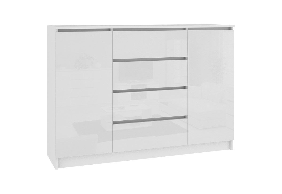 Komoda K140 2D4SZ, 138x99x40, biela/biela lesk -  - 0