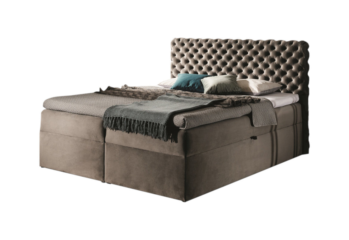 Čalúnená posteľ boxspring CHESTERFIELD + topper, 120x200, riviera 16 -  - 0