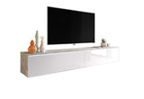 TV stolík LOWBOARD D 180, 180x30x32, beton/biela lesk -  - 0