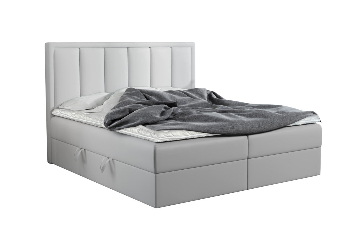 Čalúnená posteľ boxspring VOXI, 140x200, biela ekokoža -  - 0