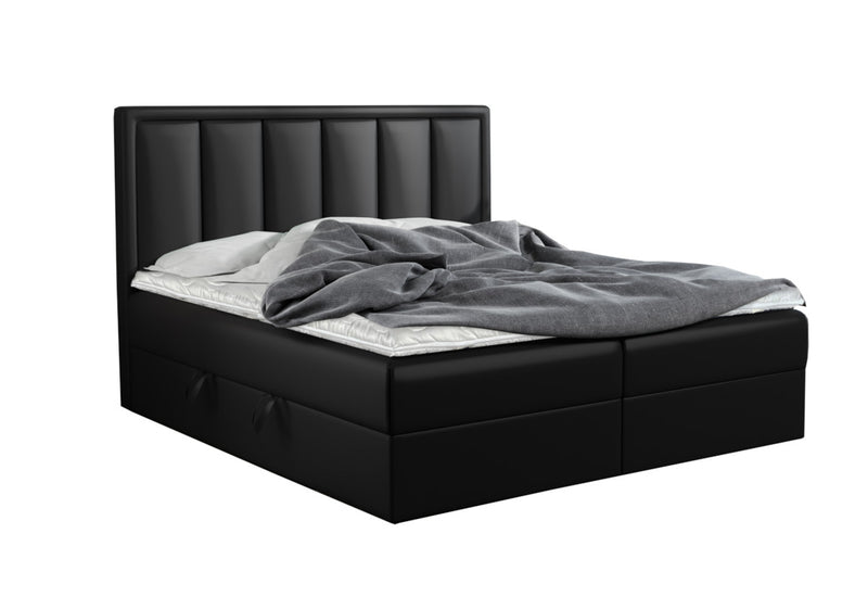 Čalúnená posteľ boxspring VOXI, 140x200, čierna ekokoža -  - 0